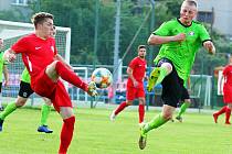 Další domácí porážku utrpěli v krajském přeboru fotbalisté Boskovic (zelené dresy). Po špatném druhém poločase podlehli Tatranu Bohunice vysoko 0:4.