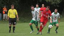 Fotbalisté Rájce-Jestřebí (v bílém) nestačili v prvním předkole krajského poháru na Kunštát. Prohráli 1:3 a v poháru končí. Kunštát byl před třemi lety ve finále. V neděli nastoupí doma proti Svratce Brno. Na vítěze pak čekají Bohunice.