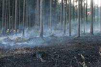 Deset jednotek hasičů zalarmoval v sobotu po šesté večer požár lesa. Hořelo mezi Ostrovem u Macochy, Lipovcem a Krasovou. Krátce před osmou hodinou dostali hasiči oheň po kontrolu.