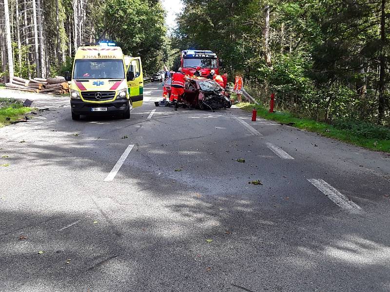 Čelní střet dvou osobních aut zablokoval v sobotu provoz na silnici I/19 v katastru obce Louka.