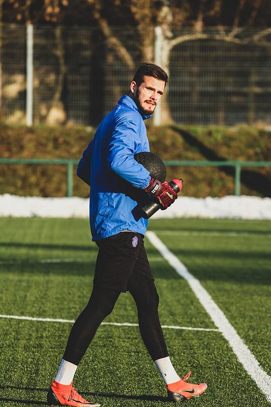 Brankář Pavel Halouska na tréninku v zimní přípravě blanenského celku.