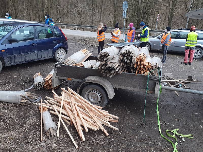 V neděli rozmístili dobrovolníci u silnice v Josefovském údolí na Blanensku zábrany z fólie. Usměrní tah obojživelníků.