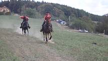 Pátého ročníku Hrušákovy míle se zúčastnilo téměř dvacítka dvojic se svými koňmi.