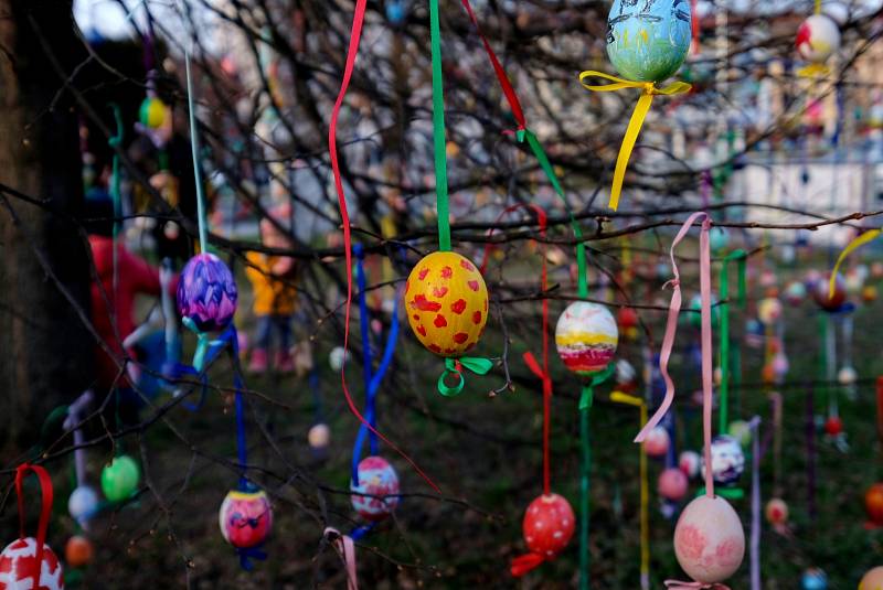 Strom v Kuřimi zdobí přes tisíc vyfouknutých vajec