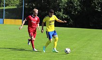 Blanenští fotbalisté (v červeném) podlehli ve druhém kole MSFL zlínské rezervě 0:1.