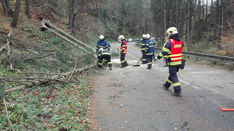 Ulomené větve a vyvrácené stromy popadaly na hroby na olomučanském hřbitově. Tamní jednotka dobrovolných hasičů odklízela také vyvrácené kmeny ze silnice.