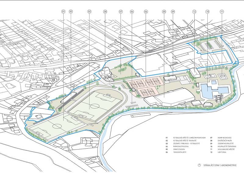 Boskovičtí představili architektonickou studii sportovního areálu Červená zahrada. Na snímku současná podoba areálu.