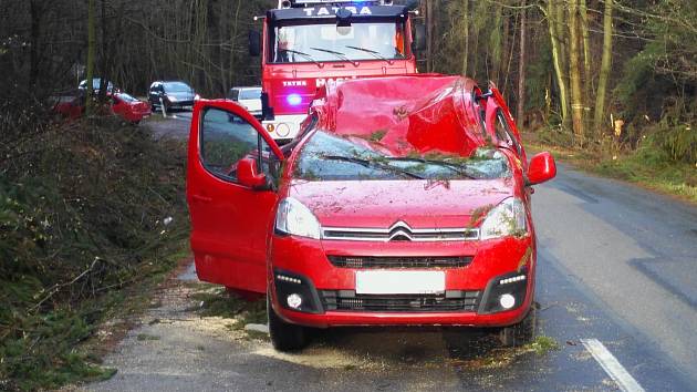 Na osobní auto spadl nedaleko Rozseče nad Kunštátem strom. Pro zraněnou řidičku musel přiletět vrtulník. 