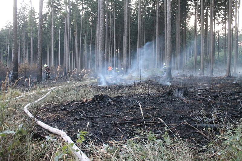 Deset jednotek hasičů zalarmoval v sobotu po šesté večer požár lesa. Hořelo mezi Ostrovem u Macochy, Lipovcem a Krasovou. Krátce před osmou hodinou dostali hasiči oheň po kontrolu.