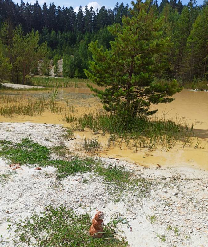 Částečně zatopený lom Seč v lese na okraji Rudice  je léta oblíbeným cílem turistů.