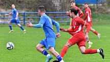 Blanenští fotbalisté (v červeném) remizovali na domácím hřišti s Otrokovicemi 1:1.