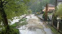 Zaplavená ulice v Letovicích na Blanensku po průtrži mračen.