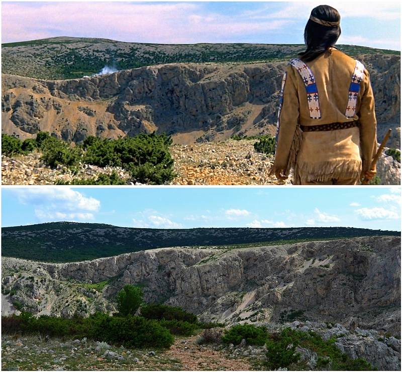 Vinnetou III - Poslední výstřel. Náhorní planina nad řekou Zrmanjou (filmovou Rio Pecos).