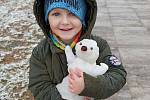 Z prvních sněhovým vloček měly radost hlavně děti. Například pětiletá Adéla Maňoušková a její o tři roky mladší bratr Michael (na snímku) ze Svitávky na Blanensku.