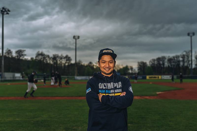 Japonský catcher baseballistů Olympie Blansko Natsuhiko Ue.