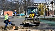 U blanenského vlakového nádraží začalo na tamním parkovišti kácení starých topolů. Nahradí je javory. FOTO: MĚSTO BLANSKO