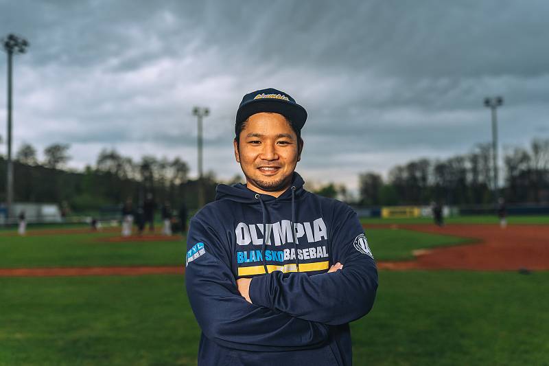 Japonský catcher baseballistů Olympie Blansko Natsuhiko Ue.