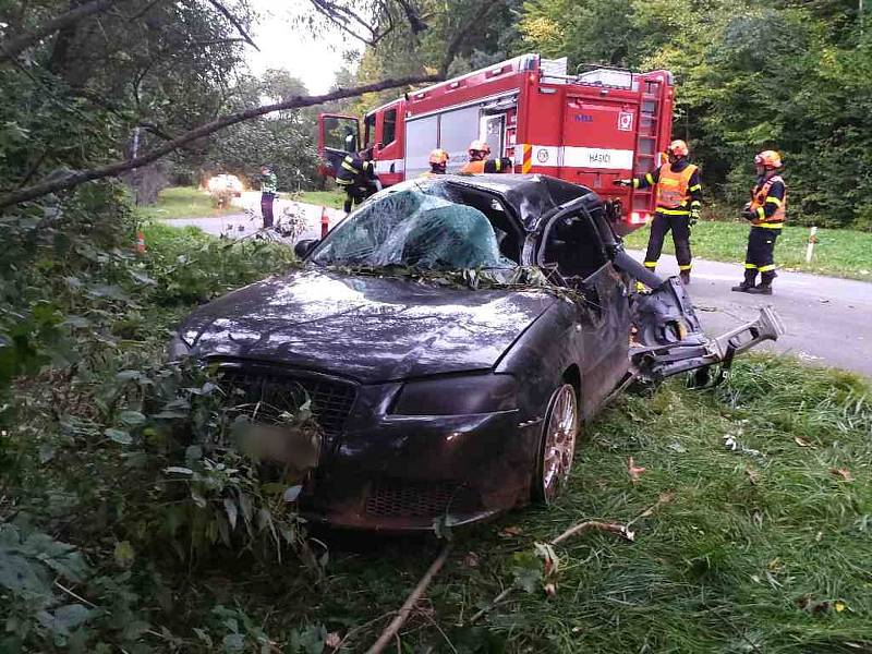 Na okraji Boskovic narazilo auto do stromu. Pro zraněnou spolujezdkyni přiletěl vrtulník.