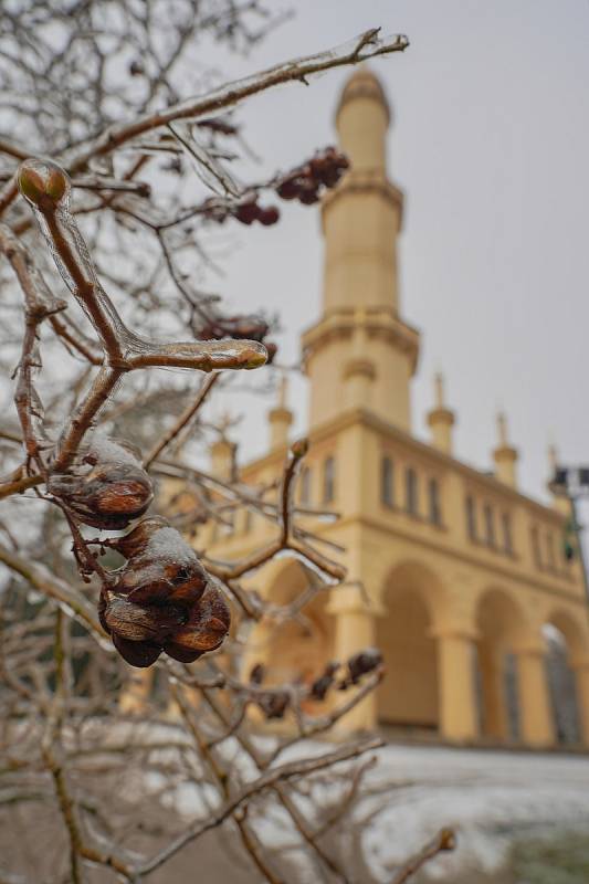 Minaret u Lednice na Břeclavsku v zimním hávu, 9.2.2021