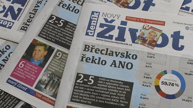 Týdeník Nový život vychází na Břeclavsku každý čtvrtek. Nyní v nové atraktivnější podobě s vyšším počtem stran. Ilustrační foto.