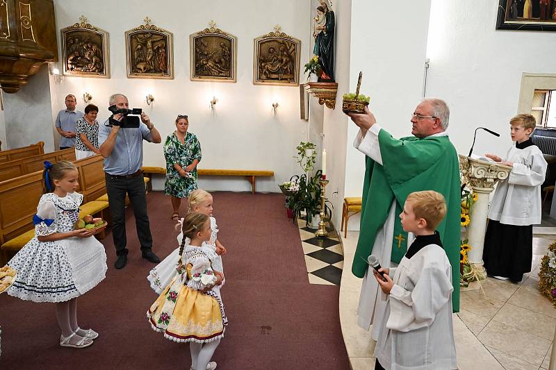 Zahrávání hodů a oslava dožínek ve Velkých Bílovicích.