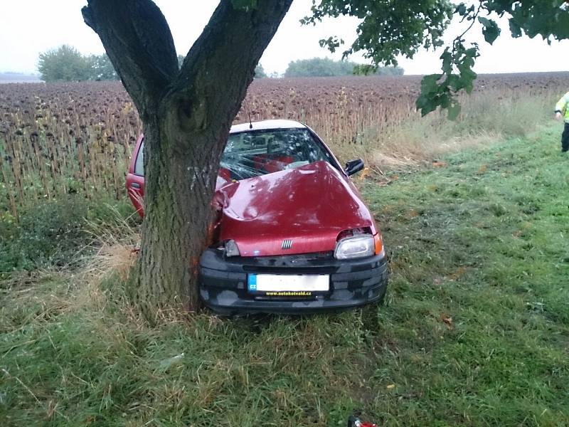 Tři lidé se zranili v pátek před pátou hodinou odpoledne u Bořetic. Osobní auto značky Fiat tam sjelo ze silnice a čelně narazilo do stromu. 