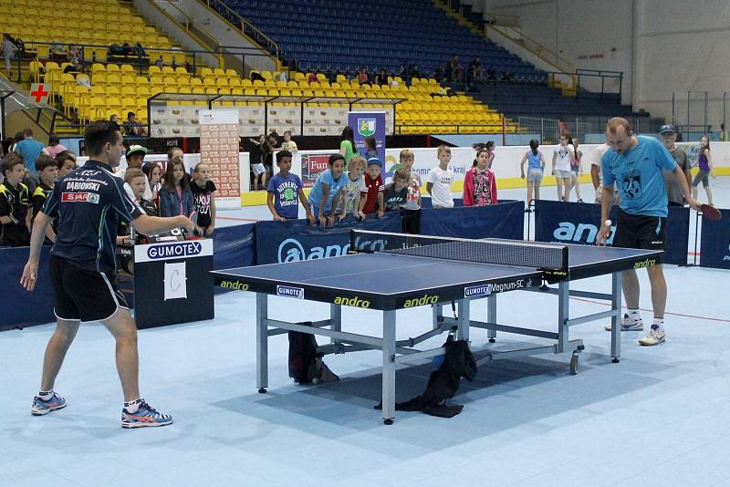 Stolní tenis uspořádal na ploše zimního stadionu v Břeclavi soutěže, exhibice a turnaje akademiků i handicapovaných sportovců. To vše v rámci náborových dnů.