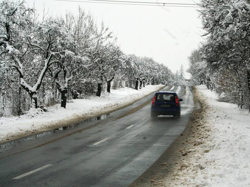 Tající sněhová peřina v Břeclavi.