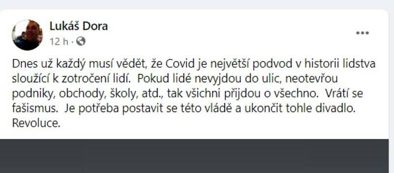 Příspěvky místostarosty Lednice Lukáše Dory na sociální síti Facebook.