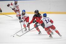 Finálový duel mezi Českem (v bílém) a Kanadou na břeclavském zimním stadionu.