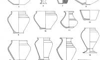 Příklady tvarů keltské keramiky vytáčené na hrnčířském kruhu z období kostrových pohřebišť 