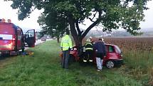 Tři lidé se zranili v pátek před pátou hodinou odpoledne u Bořetic. Osobní auto značky Fiat tam sjelo ze silnice a čelně narazilo do stromu. 