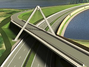Vizualizace plánovaného mostu přes silnici R52 na archivním snímku.