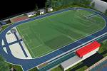 Náhled, jak bude přibližně vypadat plánovaný atletický a fotbalový areál v Hustopečích.