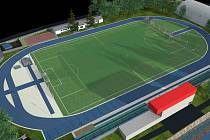 Náhled, jak bude přibližně vypadat plánovaný atletický a fotbalový areál v Hustopečích.