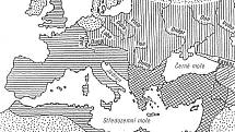 v Evropě okolo poloviny pátého století našeho letopočtu (podle: Bednaříková 2003: Stěhování národů).