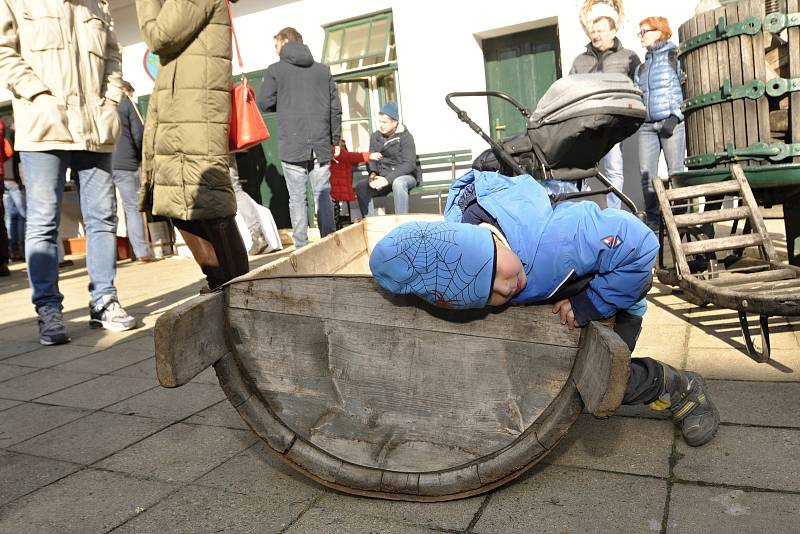 Zabijačkové pochoutky, trdelníky, víno i pivní masopustní speciál Jitrnice, ochutnali návštěvníci Vinařské zabijačky v Němčičkách.