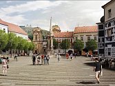 Vizualizace zobrazuje jeden z návrhů, jak by mohlo historicky cenné Náměstí v centru Mikulova v budoucnu vypadat.