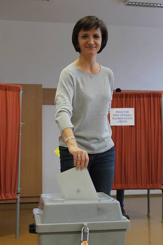 Do jedné z volebních místností v Břeclavi v Domě školství mířili lidé v pátek už před jejím otevřením ve dvě hodiny odpoledne.