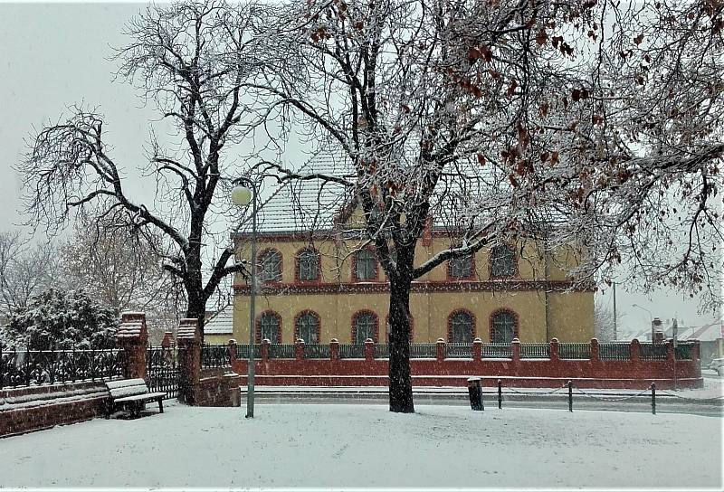 První sníh v Poštorné.