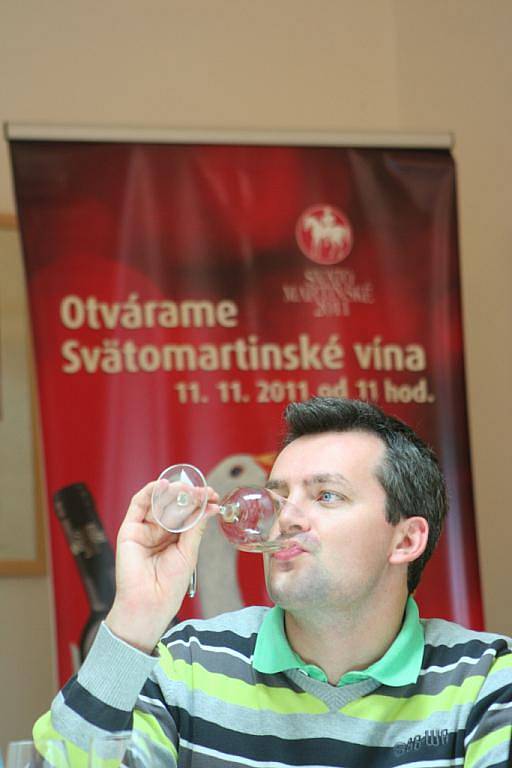 Degustátoři hodnotili v degustační místnosti Národního vinařského centra vzorky mladých vín, se kterými se letos vinaři a vinařské firmy ucházejí o značku Svatomartinské.