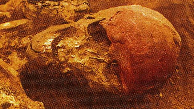 Detail lebky prostředního, pohlavně nevyhraněného, jedince z trojhrobu v Dolních Věstonicích (podle: Jiří A. Svoboda 2010: Dolní Věstonice – Pavlov).