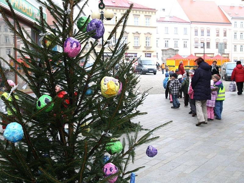 Děti ozdobily stromečky na Obrokové ulici ve Znojmě.