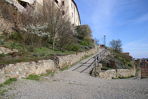 Strmé stezky v Karolininých sadech se klikatí od kostela svatého Mikuláše až dolů k řece Dyji.
