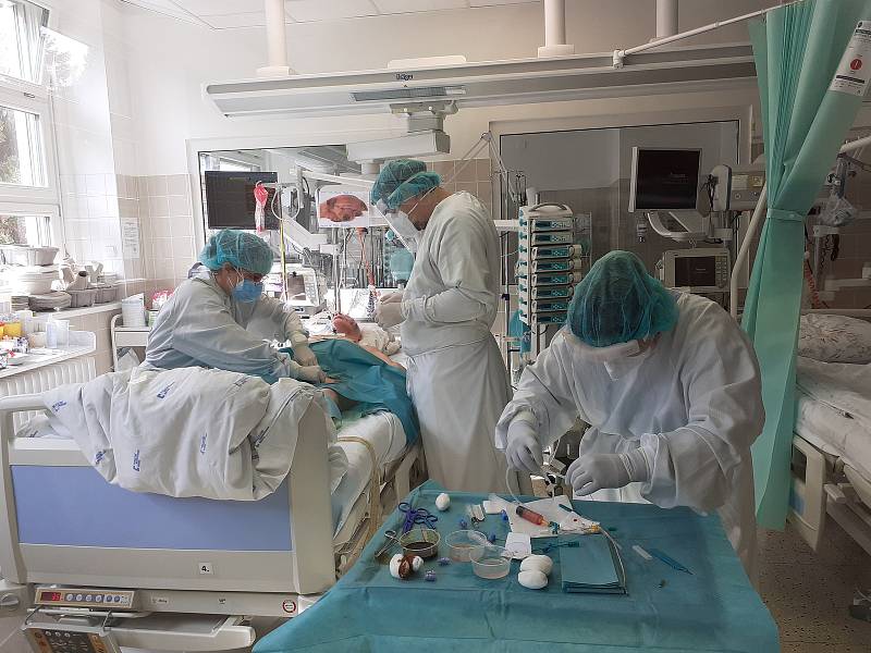 Zdravotníci pečující o pacienty s koronavirem v bohunické fakultní nemocnici v Brně.