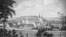 Uherčický zámek se vrací k někdejší nádheře. Uherčice na litografii A. Kunikeho, kolem roku 1830.