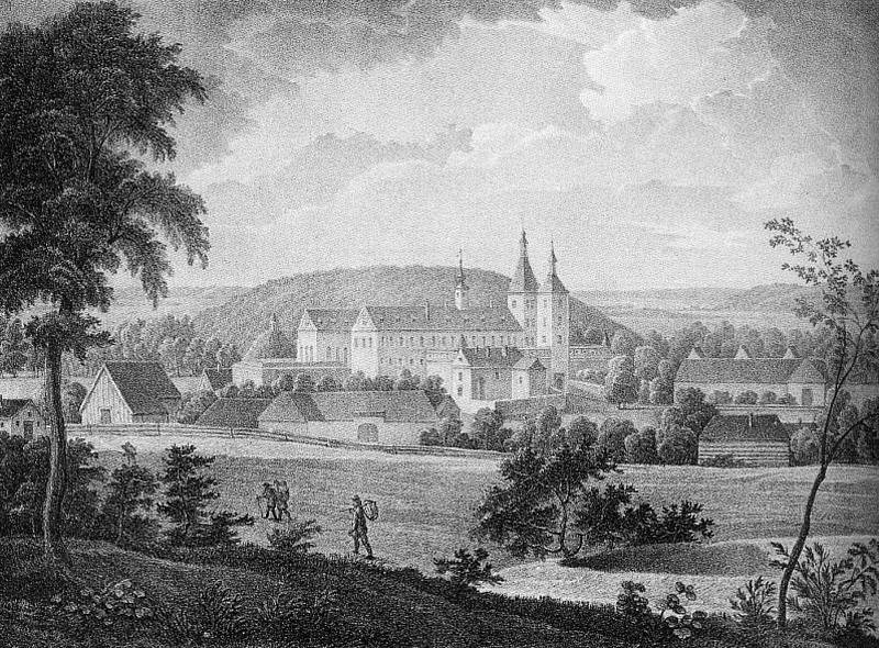 Uherčický zámek se vrací k někdejší nádheře. Uherčice na litografii A. Kunikeho, kolem roku 1830.