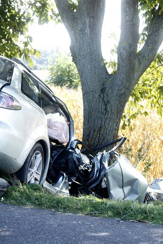 Tři zranění z toho dvě těžká si vyžádala havárie osobního auta 17. září 2015 u Křidlůvek.