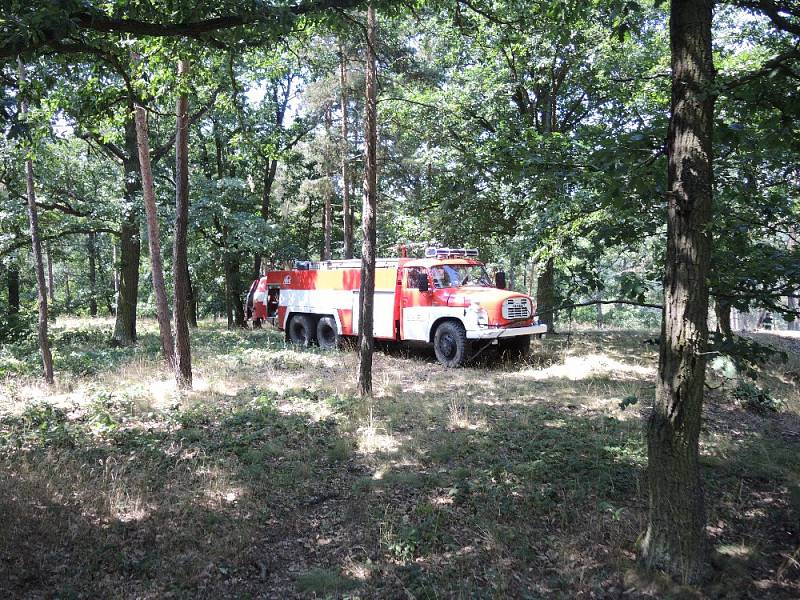 V těžko přístupném terénu u Horních Kounic hořel kousek lesa.