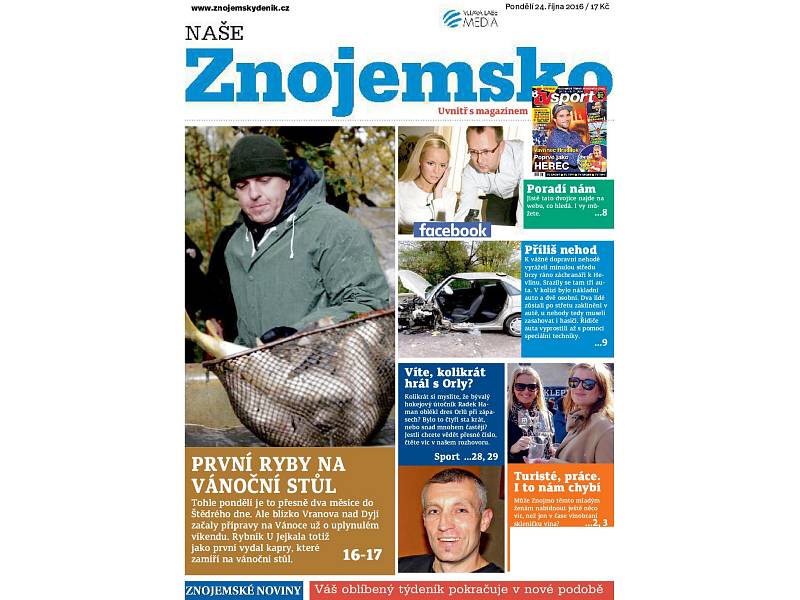 Nové číslo Našeho Znojemska, které v pondělí vyšlo jako příloha Znojemského deníku Rovnost a od úterka je pak tento týdeník volně v prodeji i s magazínem TV sport.  